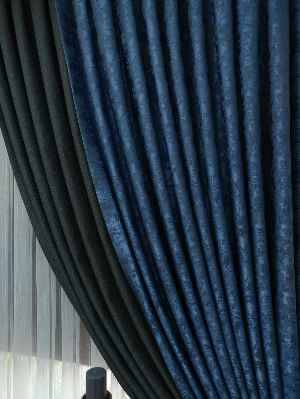 Antrasit Mavi Renk Kombinli Desenli Fon Perde- Mavi-antrasit