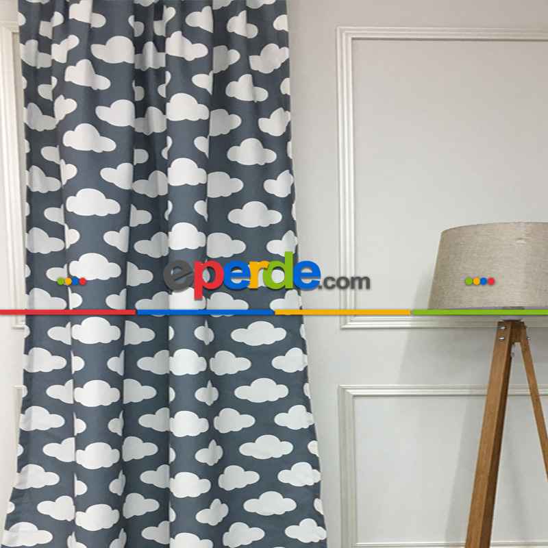 Bulut Desenli Fon Perde Evm484-1 Kumaşı Kalındır Duck Bezi Değildir- Gri-Füme-Antrasit-Beyaz