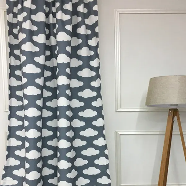 Bebek Odası Fon - Bulut Desenli Fon Perde Evm484-1 Kumaşı Kalındır Duck Bezi Değildir- Gri-Füme-Antrasit