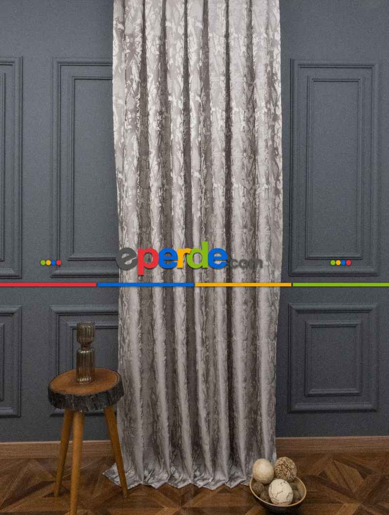 Jakar Dokuma Fon Perde Zemin Gri(desen Krem) Renk