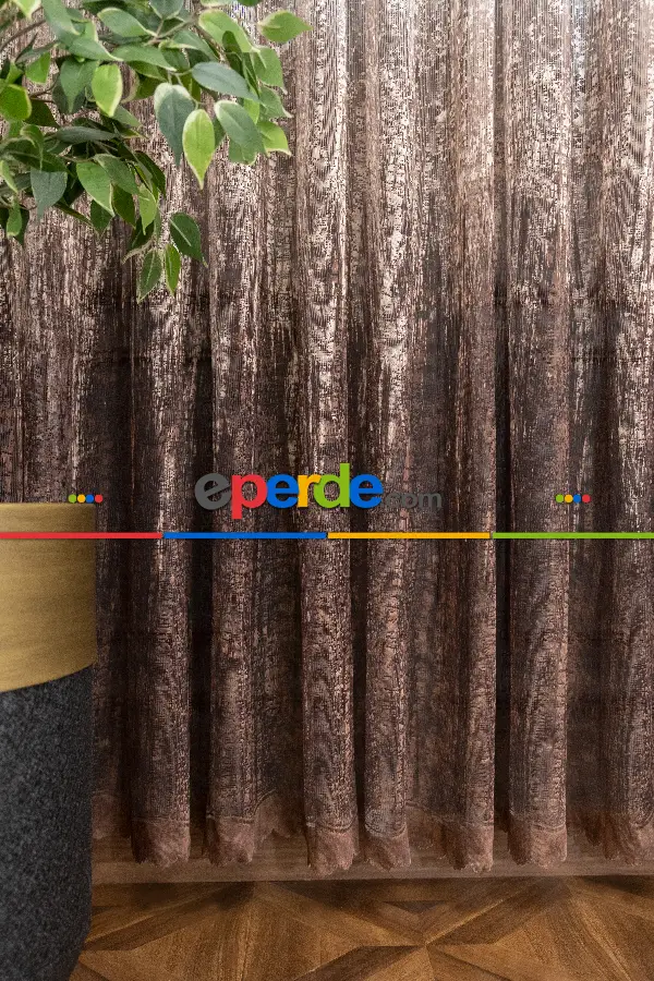 Modern Koyu Kahverengi Desenli Degrade Geçişli Örme Tül Perde Yüksek Kalite