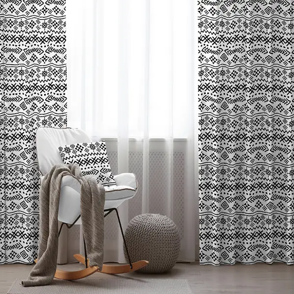 Etnik Fon Perde Evim1513 Kumaşı Kalındır Duck Bezi Değildir- Mavi-beyaz