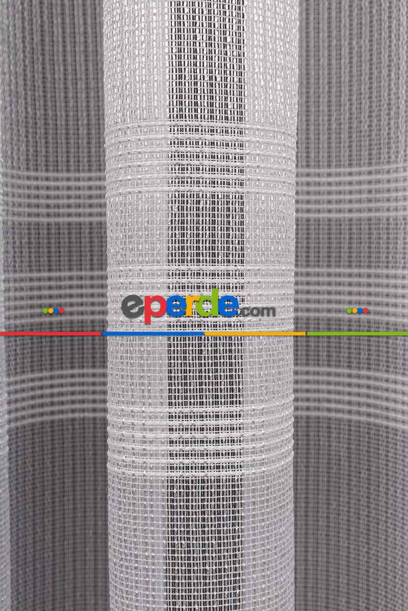 Bantlı 4 Sıra Keten Tül Perde Grz 2179 Ekru Renk