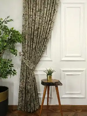 Salon - Yeşil Jakar Desenli Fon Perde- Yeşil