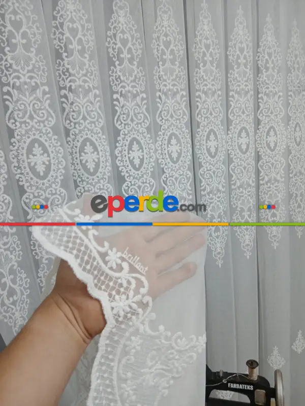 Salon - Brillant Beyaz Sim Varakli Şehrazat model Tül Perde