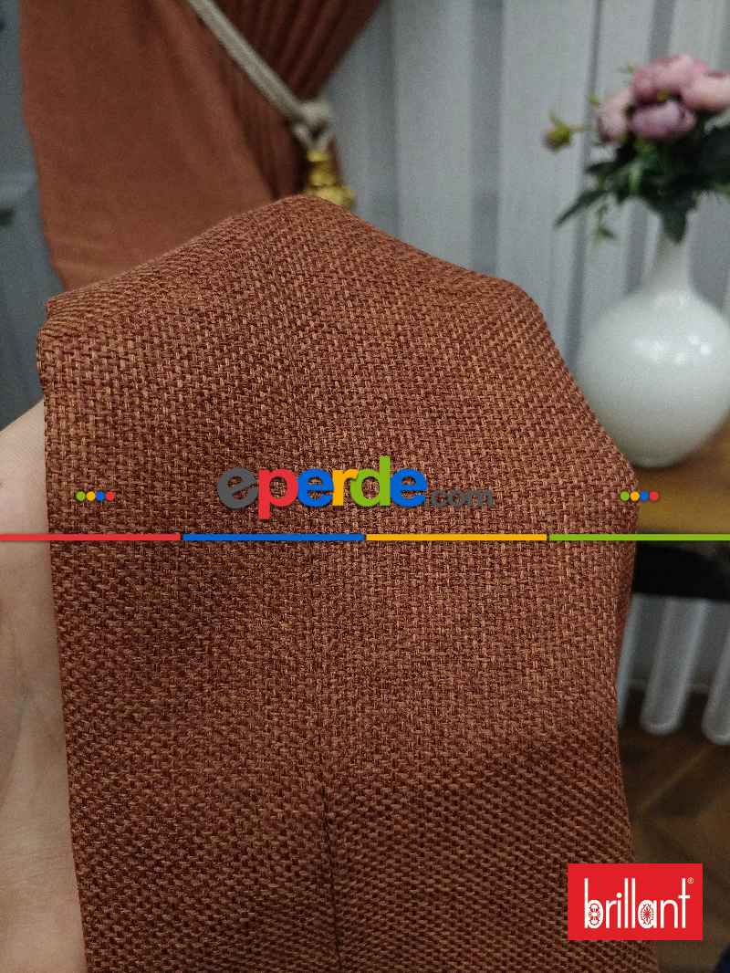 Brillant Keten Kiremit Renk Düz Fon Perde - Kiremit Rengi