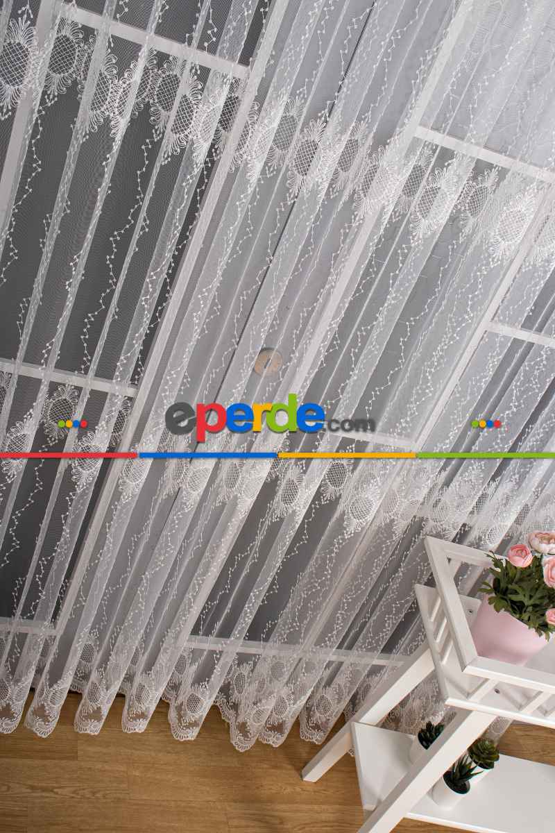 Yatak Odası - Gramajlı Brode Tül Perde - Ekru