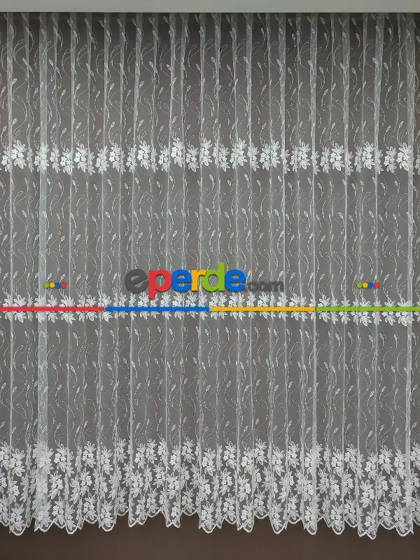 Brode İşlemeli Nakışlı Tül Perde Sarmaşık Desen 280- Ekru