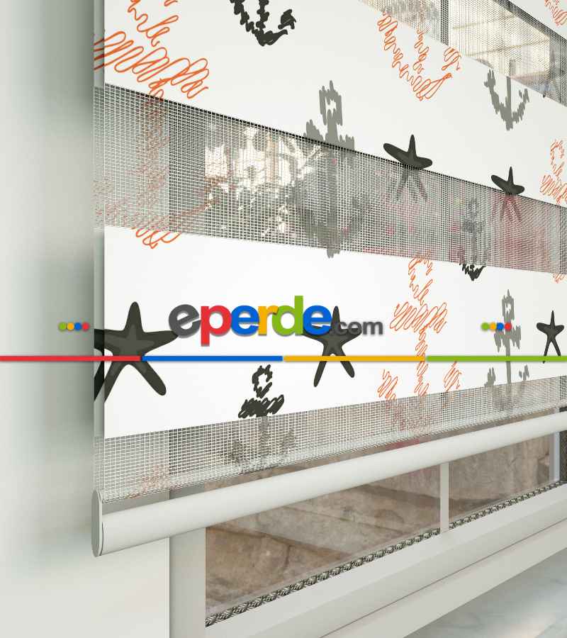 Çapa Baskılı Zebra Perde-hatalı- Beyaz-füme-somon-gri Koyu-kahve