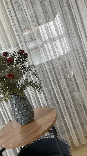 Mutfak - Düz Çizgili Tül - İnci Tül - Dönergücü- Ekru