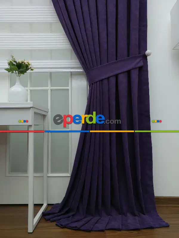 %25 İndirimli!!! Mor Düz Fon Perde- Mor