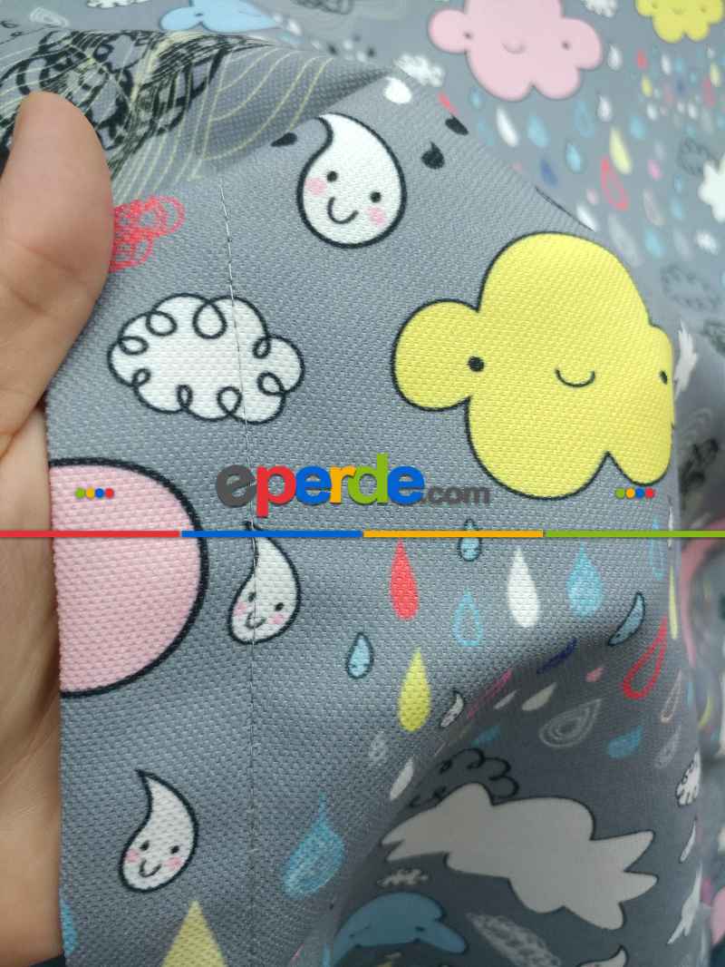 Bulut Ve Damla Desenli Fon Perde Evm680 Kumaşı Kalındır Duck Bezi Değildir- Siyah-Gri-Füme-Antrasit-Sarı