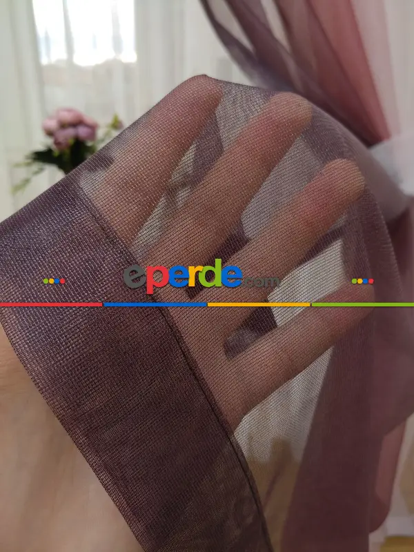 Ekru-koyu Gül Kurusu Geçişli Tül Fon Perde#- Gül Kurusu-ekru