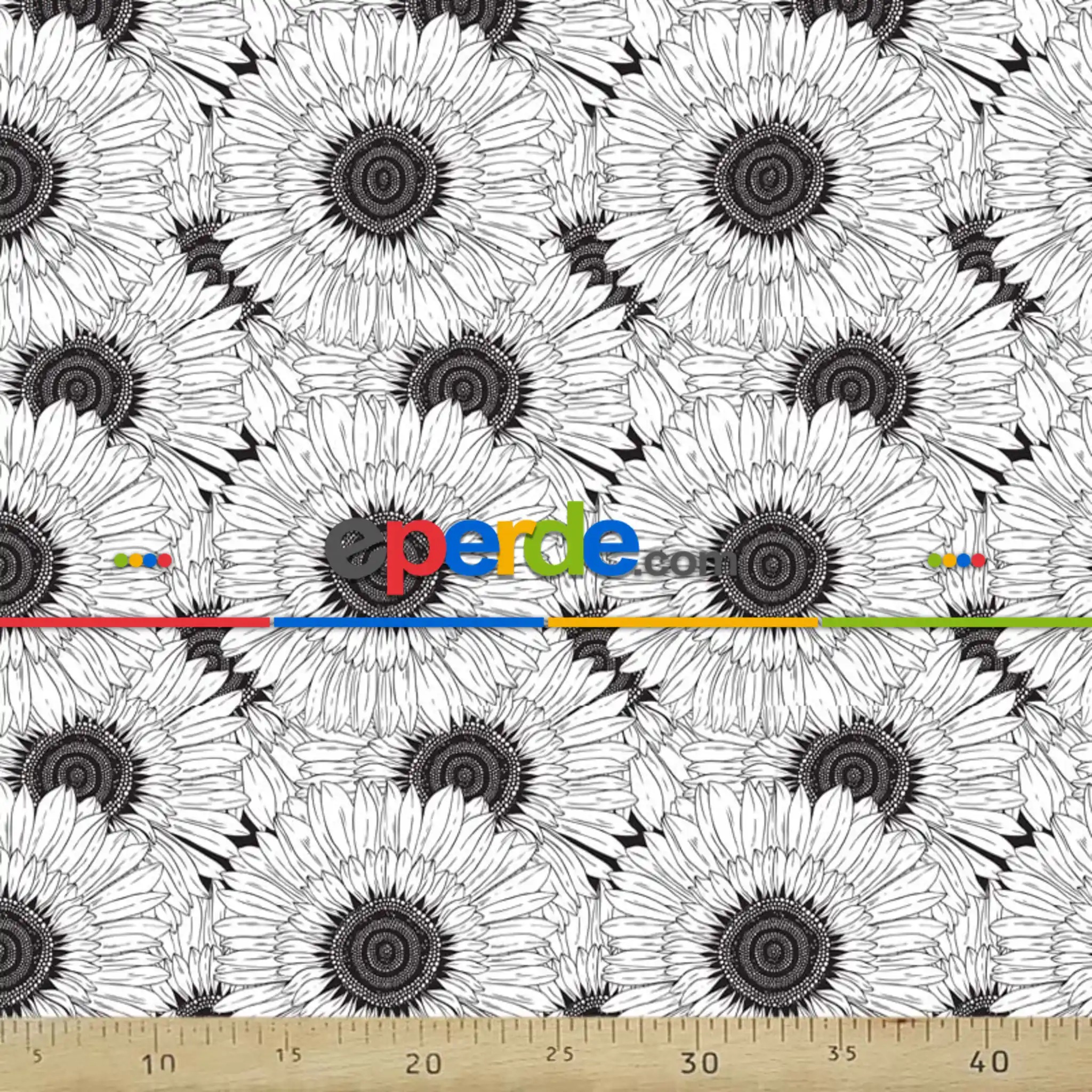 Siyah Beyaz Çiçek Desenli Fon Perde Evm721 Kumaşı Kalındır Duck Bezi Değildir- Siyah-Beyaz