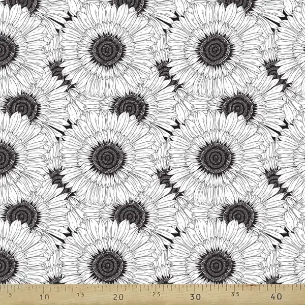 Siyah Beyaz Çiçek Desenli Fon Perde Evm721 Kumaşı Kalındır Duck Bezi Değildir- Siyah-Beyaz