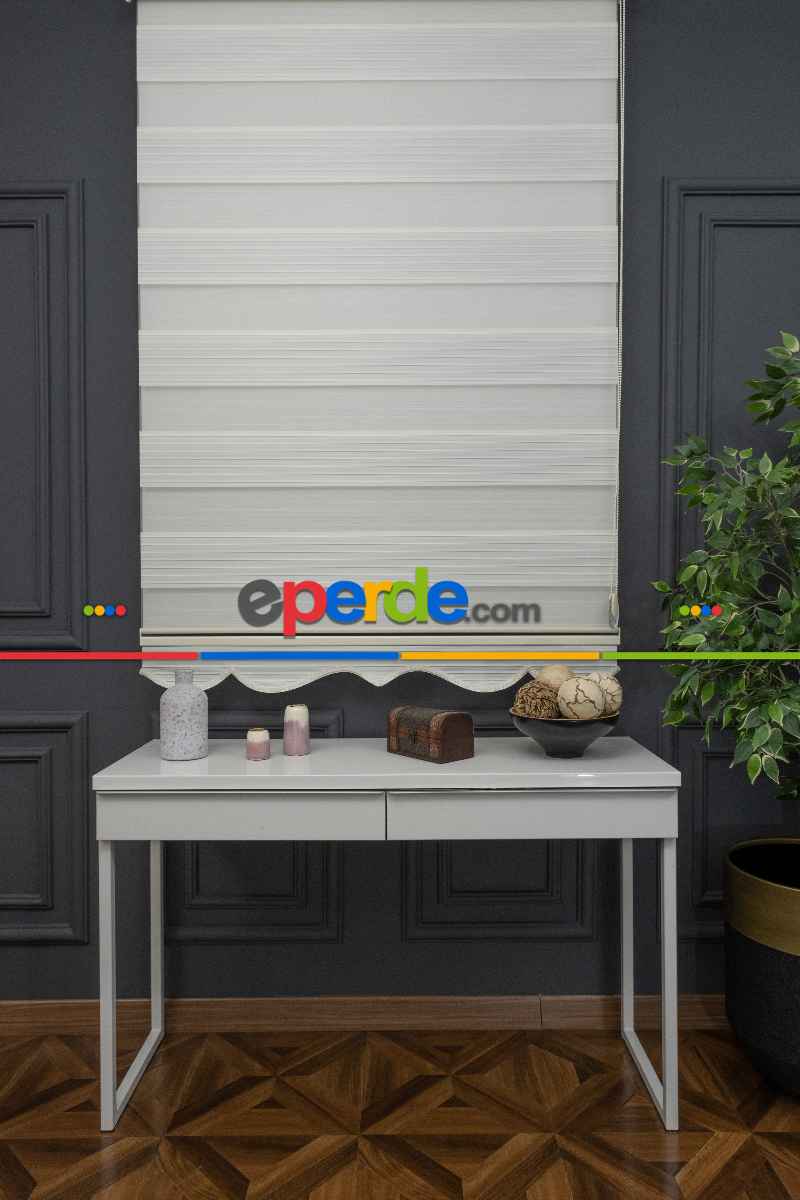 70x200 Hazır Krem Geniş Plise Zebra Perde