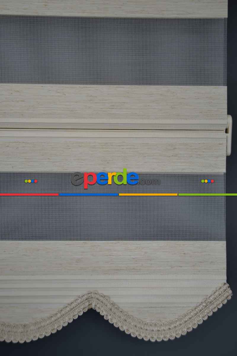 Halim Perdesan Plz-600 Krem & Ekru Renk Etekli Veya Eteksiz Zebra Stor Perde