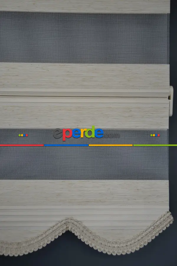 Halim Perdesan Plz-600 Krem & Ekru Renk Etekli Veya Eteksiz Zebra Stor Perde