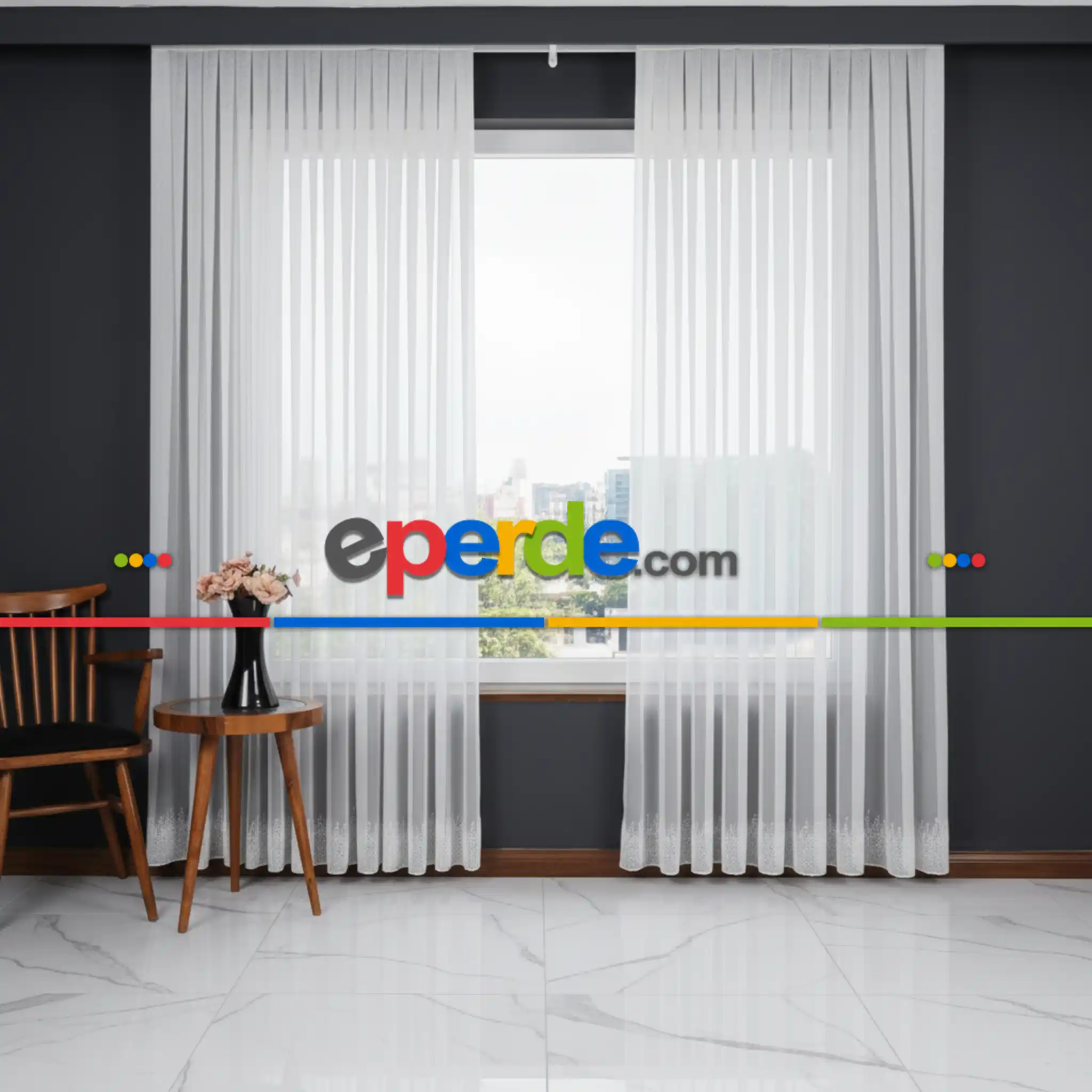 Etek Ucu Nakış İşlemeli Tül Perde