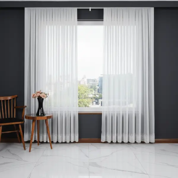 Etek Ucu Nakış İşlemeli Tül Perde