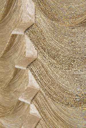 Drape Dar Bant Kadife Bantlı Tam Şelale İp Perde Bej Altın Simli- Bej-altın Simli