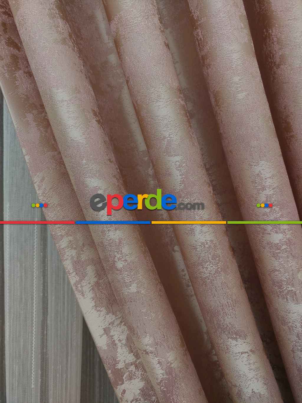 Patine Desenli Pudra Renk Jakar Desenli Fon Perde- Pudra