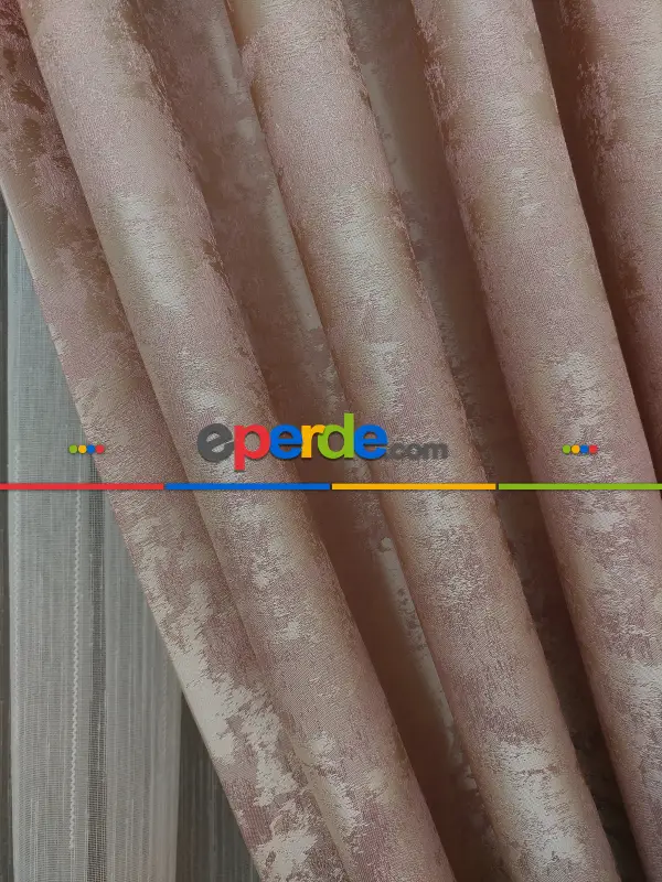 Pudra Renk Jakar Desenli Fon Perde- Pudra