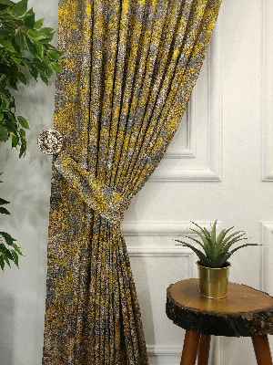 Patine Desenli Jakar Desenli Fon Perde- Gri Sarı