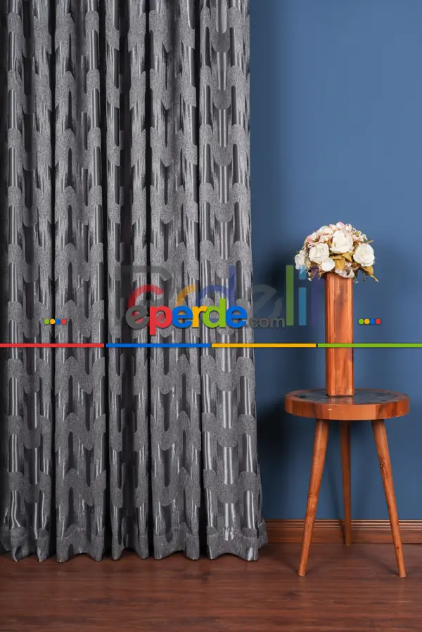 Avantgarde Antrasit Dalgalar Desenli– Modern Jakar Dokuma Fon Perde