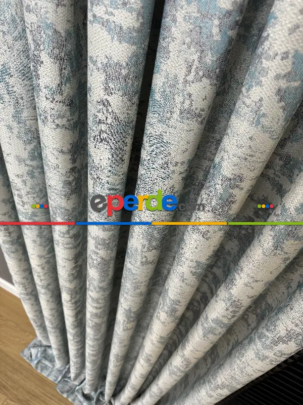 Yatak Odası - PatineDesenli Petrol Turkuaz Yeşil Desenli Jakar Fon Perde (180)- Antrasit