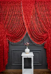 Kırmızı Tül Perde - Sarmaşık Desenli Tül - Kruvaze Model Yanki Tül Perde - Düz Model Seçeneği Var - Örme Tül