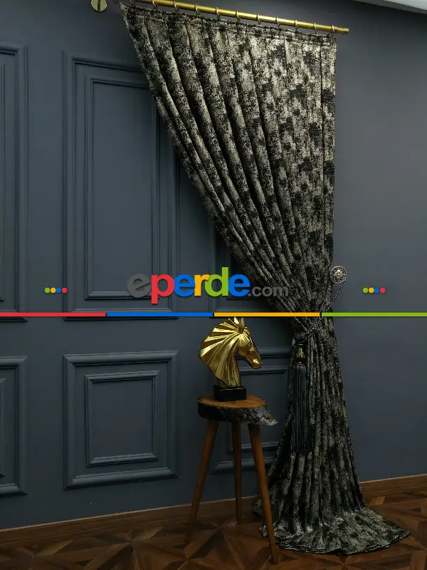 Yatak Odası - PatineDesenli Modern Desenli Jakarlı Salon Fon Perdesi 2021 Seriemodern Desenli Jakarlı Salon Fon Perdesi 2021 Series Özel Renkler- Siyah-bej-gri Açık-gri Koyu