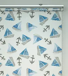 Yelkenli Baskılı Stor Perde- Mavi-gri-füme-antrasit-beyaz