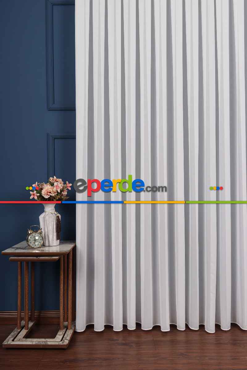 Salon Tül Modelleri - Krep Ekru Düz Tül Perde