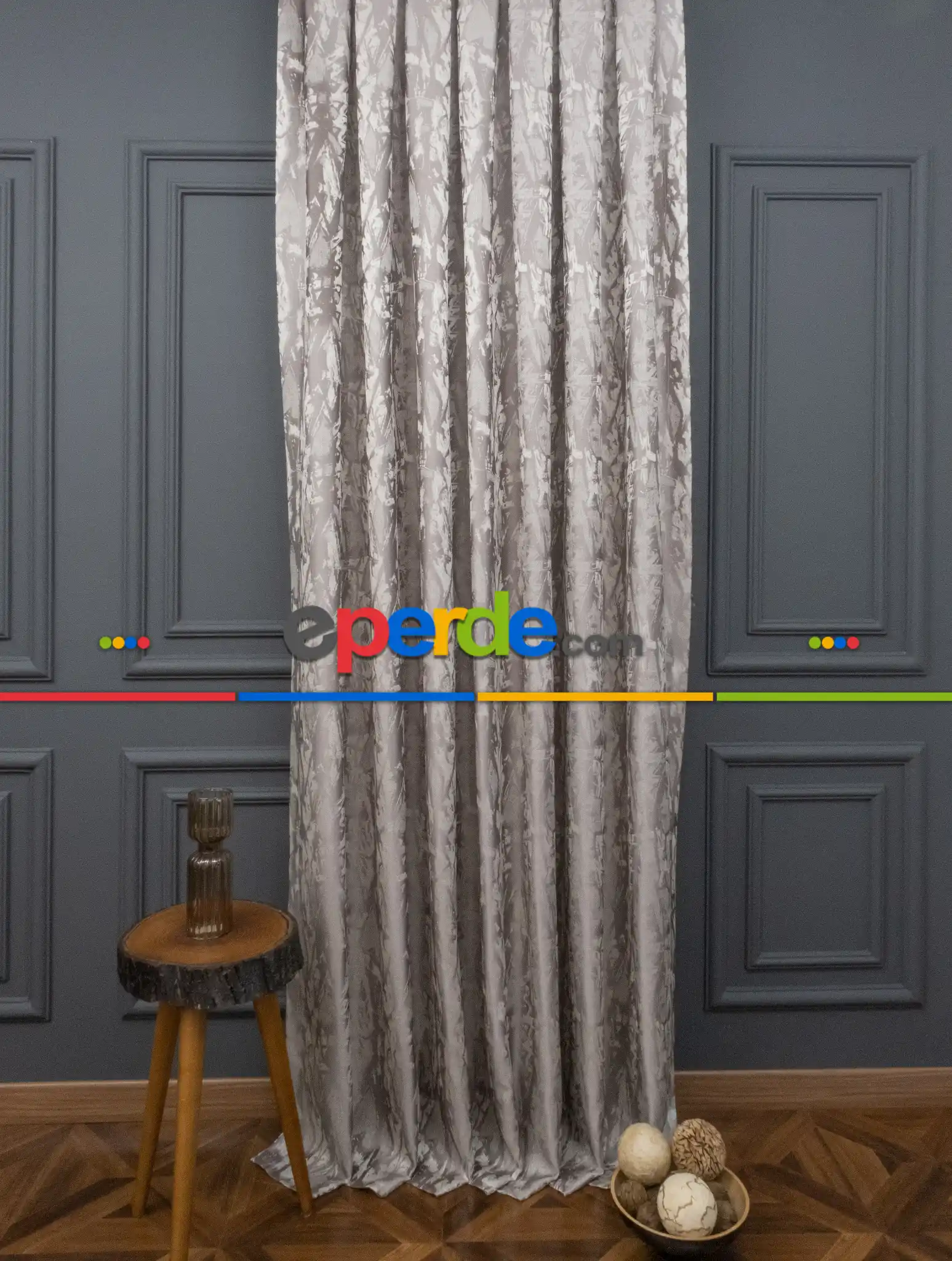 Jakar Dokuma Fon Perde Zemin Açık Gri(krem Desenli)