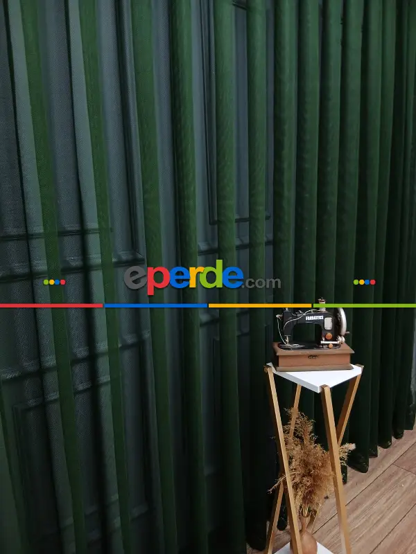 Taç Cemre Düz Örme Yeşil Kırışmaz Ütü İstemez Tül Perde