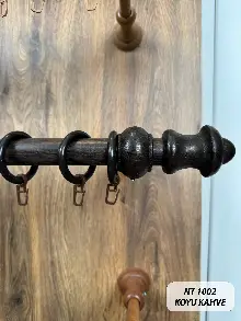 Koyu Kahve Raylı Veya Raysız Plastik Halkalı Rustik Perde Askısı