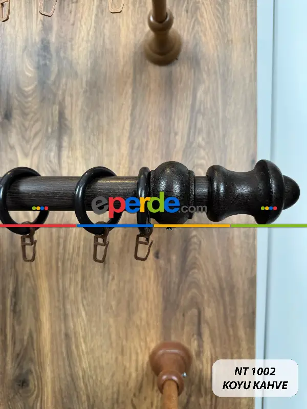 Koyu Kahve Raylı Veya Raysız Plastik Halkalı Rustik Perde Askısı