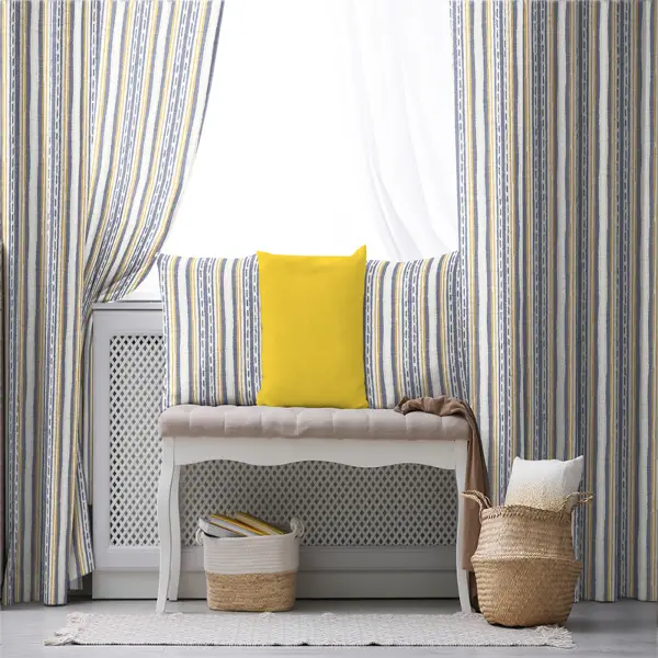 Etnik Fon Perde Evim1538 Kumaşı Kalındır Duck Bezi Değildir- Mavi-beyaz