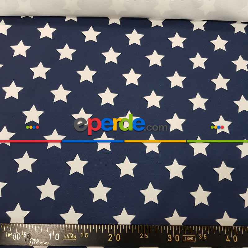 Yıldız Desenli Fon Perde Evm1131 Kumaşı Kalındır Duck Bezi Değildir- Lacivert-Beyaz