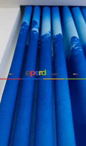 Hazır Ölçülü Dökümlü Kumaştan Mavi Dağ Manzaralı Baskılı Pilesiz Fon Perde 1. Kalite