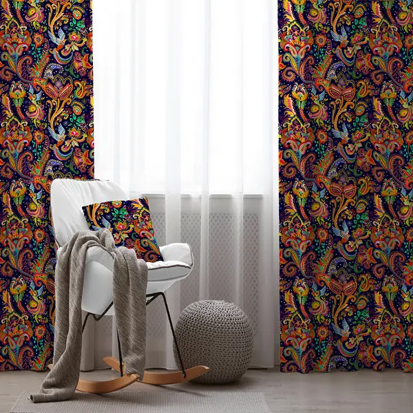 Etnik Renkli Desenli Fon Perde Evim452 Kumaşı Kalındır Duck Bezi Değildir- Mavi-beyaz