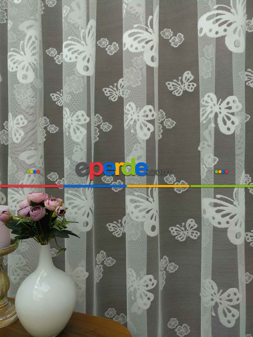 Kelebek Tül Perde- Ekru