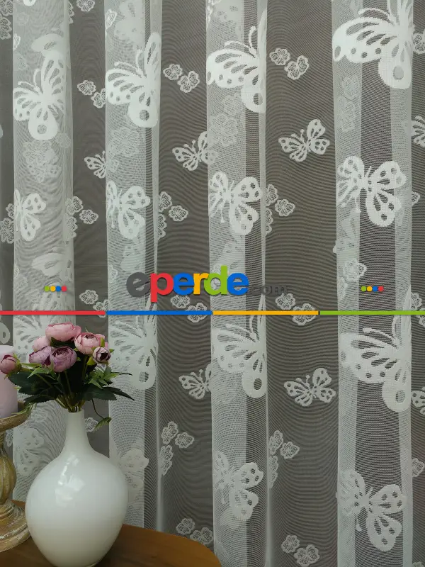 Çocuk Odası Tül Perde - Kelebek Tül Perde- Ekru