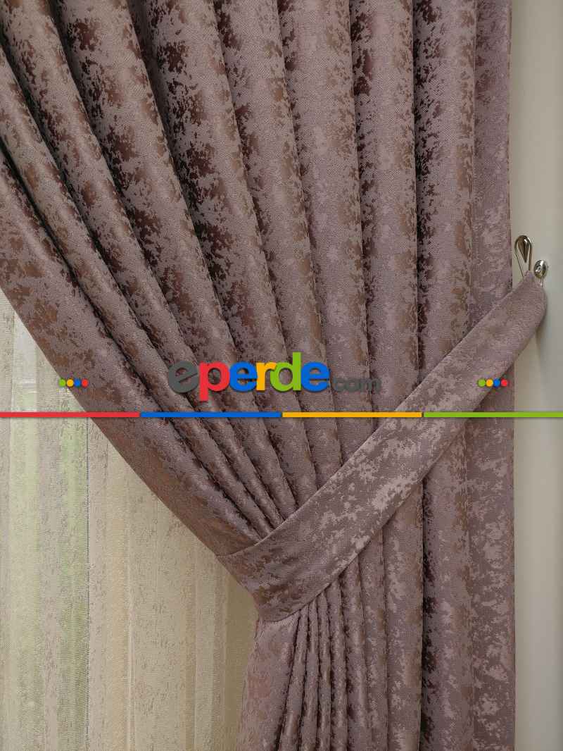 Koyu Pudra Duz Jakar Fon Perde (180)- Pembe Pudra Pembe