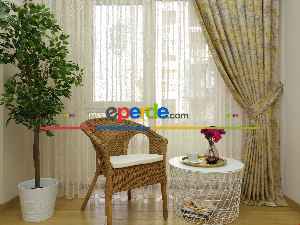 Salon Bej Hardal Desenli Jakar Fon Perde (285 En)-  Çok Renkli 3