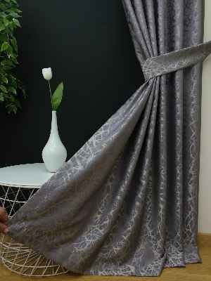 Mor Desenli Jakar Fon Perde- Mor