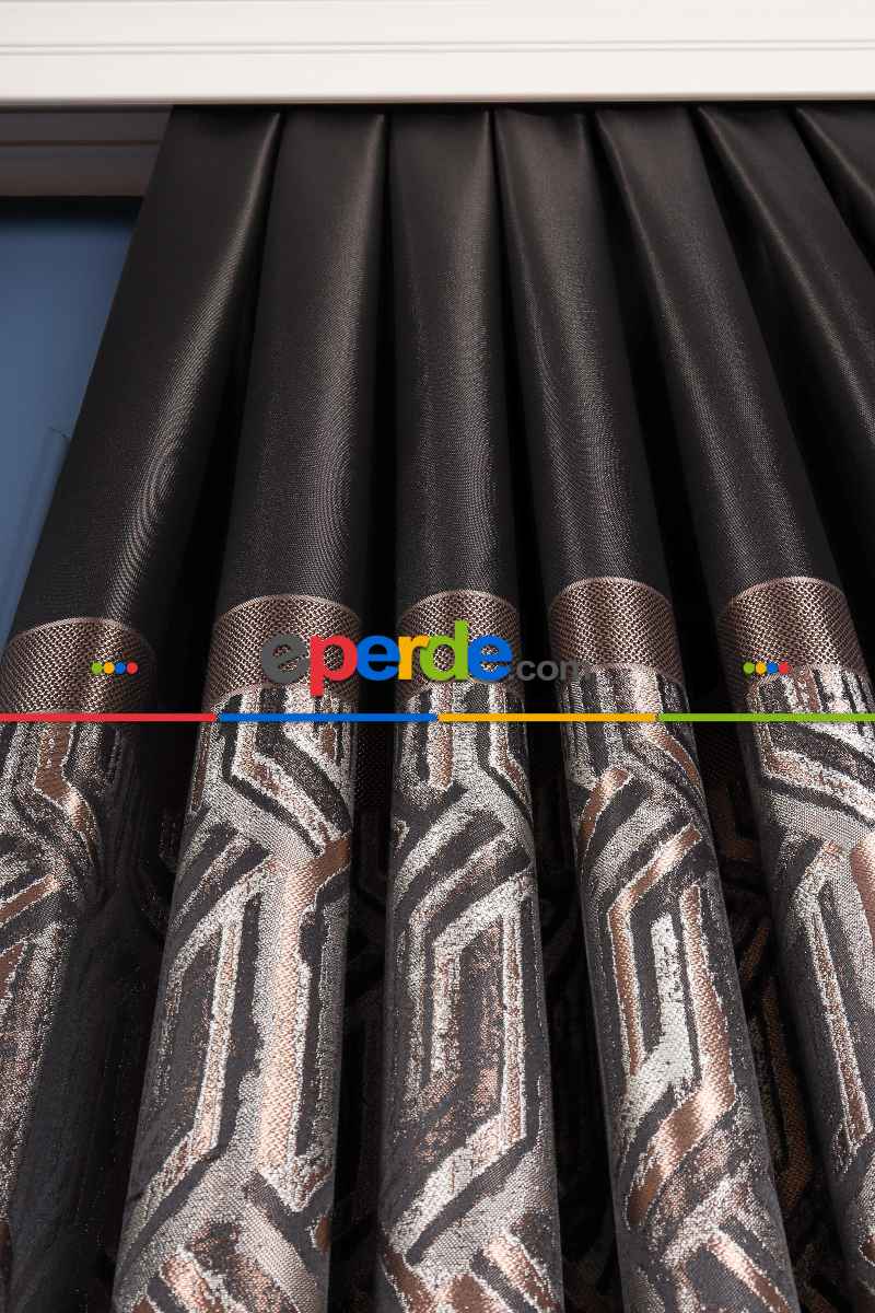 Salon Fon Perde - Lizbon Siyah-gold Pano Fon Perde