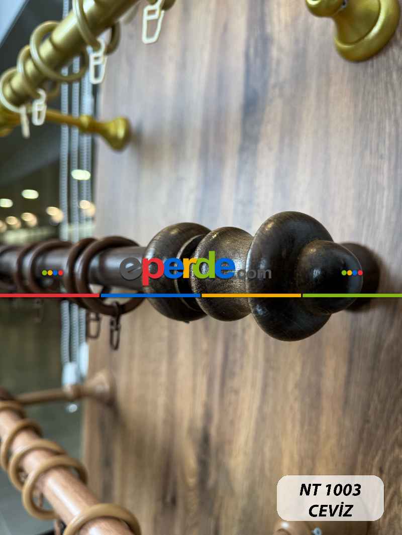 Ceviz Renk Raylı Veya Raysız Plastik Halkalı Rustik Perde Askısı