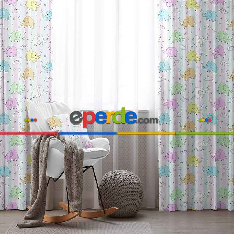 Çocuk Desenli Fon Perde Evim916 Kumaşı Kalındır Duck Bezi Değildir- Mavi-beyaz